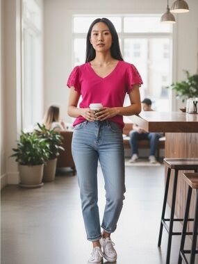 LOFT Flutter Sleeve V-Neck Tee – Size XL 💖
